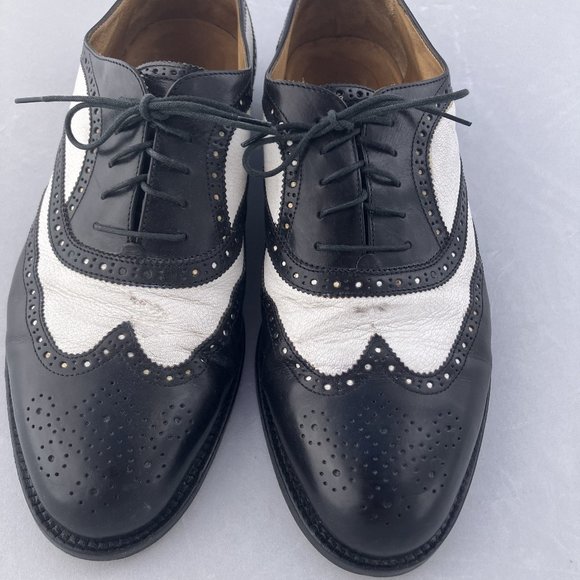 COLE HAAN Abraham I MADE IN ITALY BLACK WHITE LEATHER Wingtip Oxford sz 9.5M - Picture 6 of 10